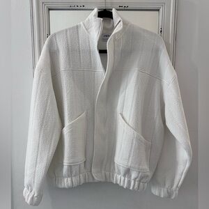 ZARA White Quilted Textured Bomber Jacket